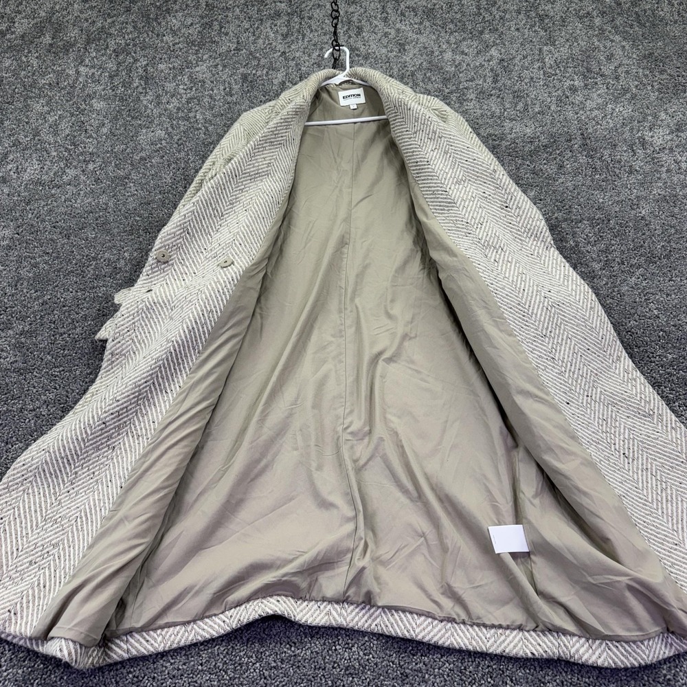 Edition Express Coat Womens Medium Beige Long Overcoat Lined Preppy - Picture 7 of 10
